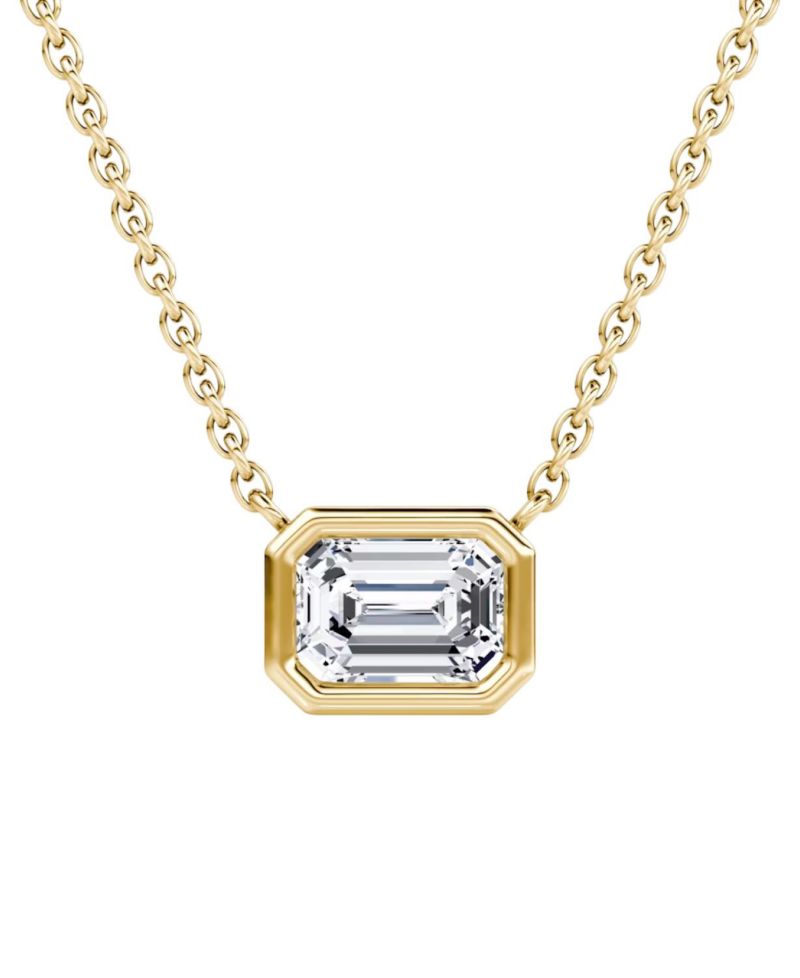 VRAI Bezel Solitaire Necklace in 14K Gold, 0.75ctw Emerald Lab Grown Diamond