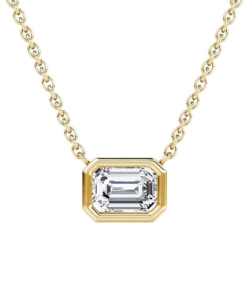 Vrai Bezel Solitaire Necklace in 14K Gold, 0.75ctw Emerald Lab Grown Diamond