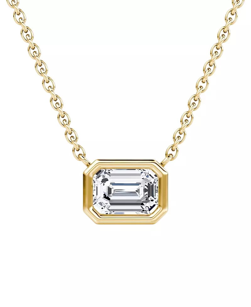Vrai Bezel Solitaire Necklace in 14K Gold, 0.75ctw Emerald Lab Grown Diamond