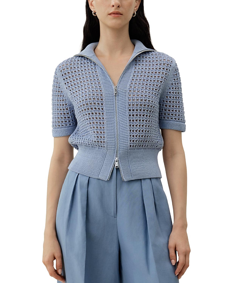 Lilysilk Toscana Pointelle Knit Double-Zip Cardigan · L