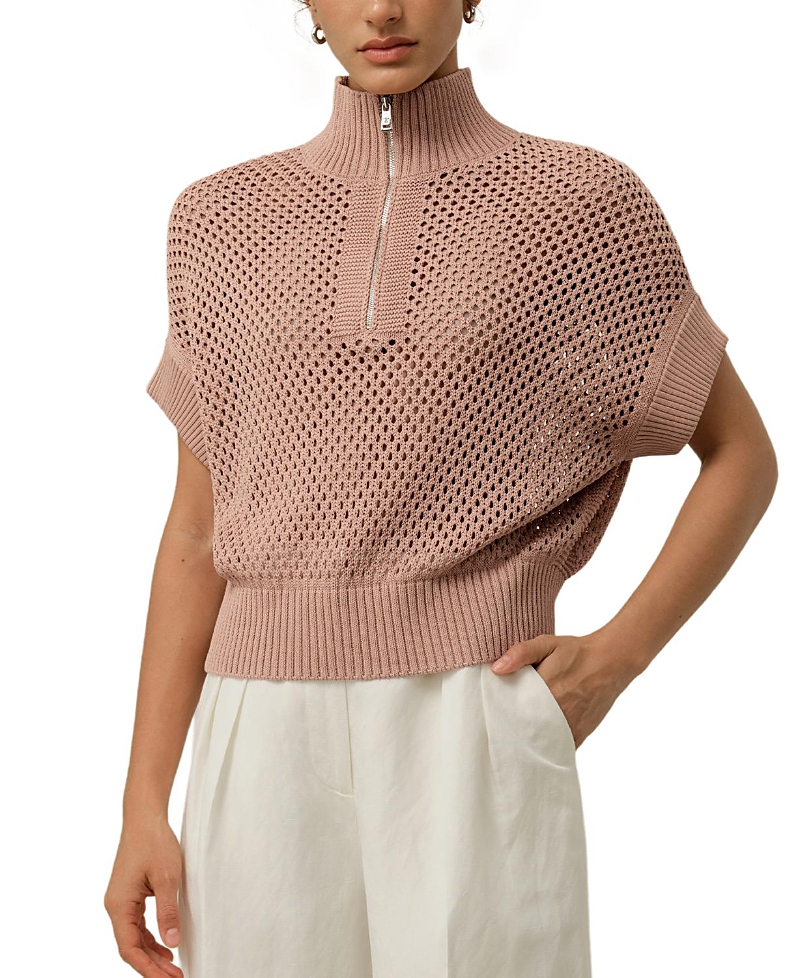 Lilysilk Toscana Pointelle Knit Half-Zip Sweater