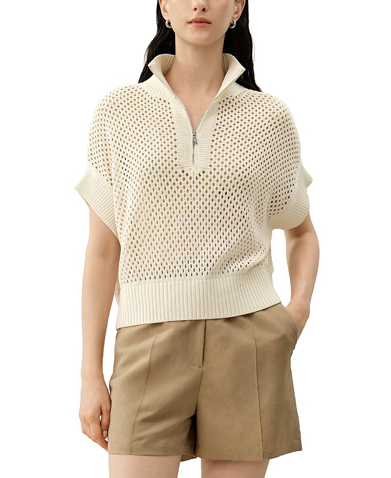 Lilysilk Toscana Pointelle Knit Half-Zip Sweater