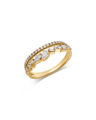Diamond Mixed Cut Double Band Ring in 18K Yellow Gold, 0.56 tcw