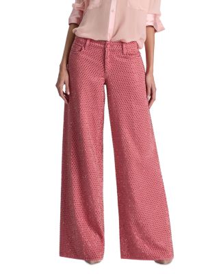 Amazing Embellished High Rise Wide Leg Jeans in Deep Rose/Rose Gold