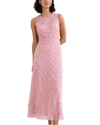 Leandra Pink Beaded Midaxi Dress 