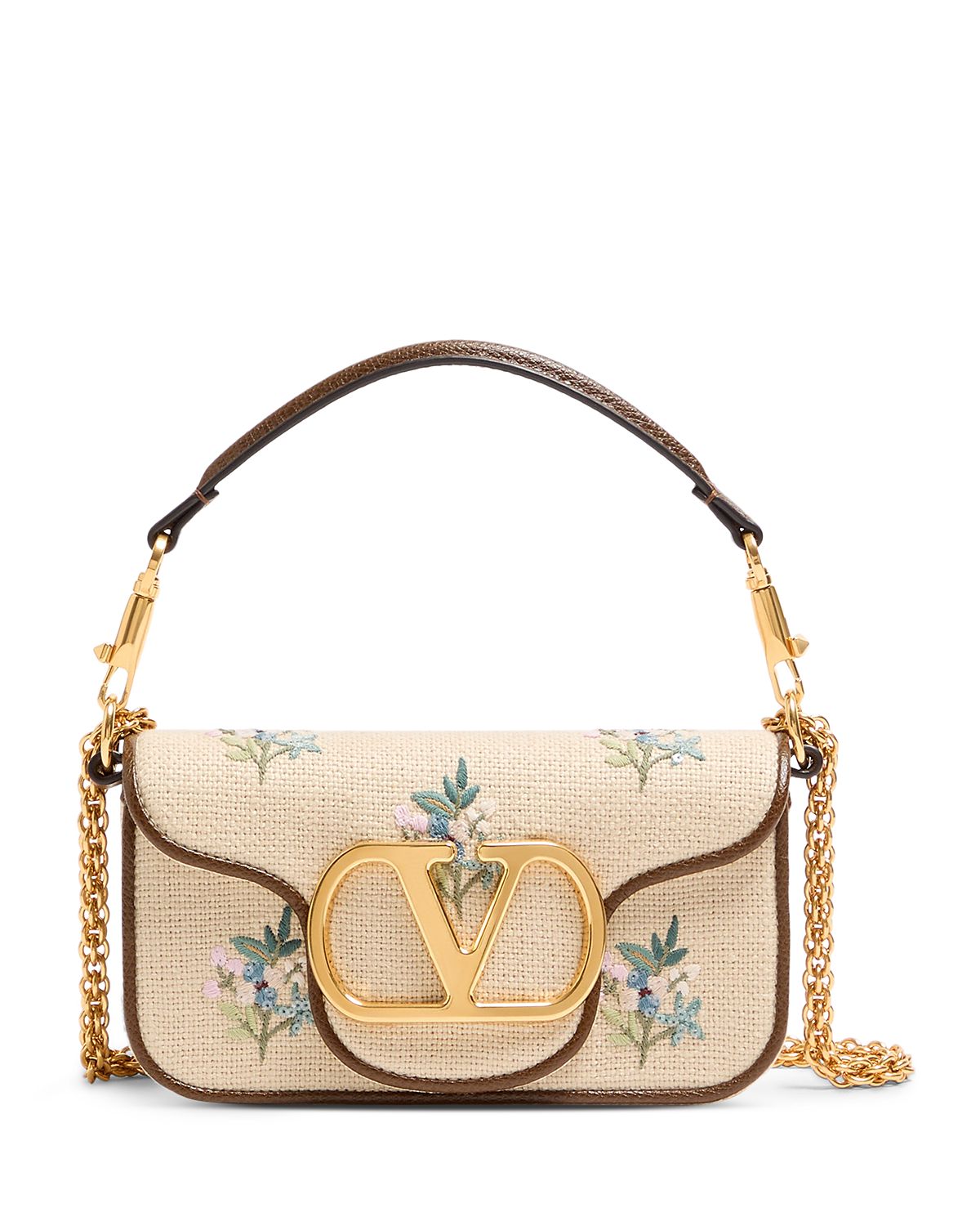 Valentino Garavani Loco VLogo Small Embroidered Linen Shoulder Bag