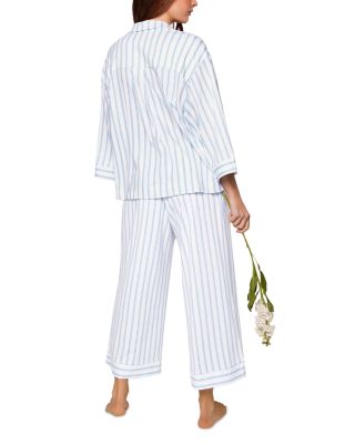 Luxe Pima Cotton Wide Leg Pajama Set in Blue Stripe