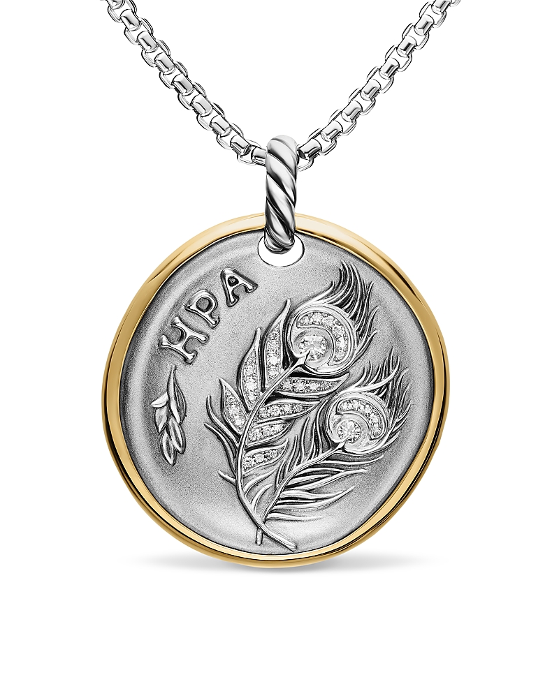David Yurman Hera Medallion Amulet in Sterling Silver with 14K Yellow Gold and Diamonds, 29.5mm