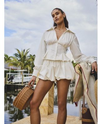  Sylvia Pinstripe Deep V Pleated Shirt