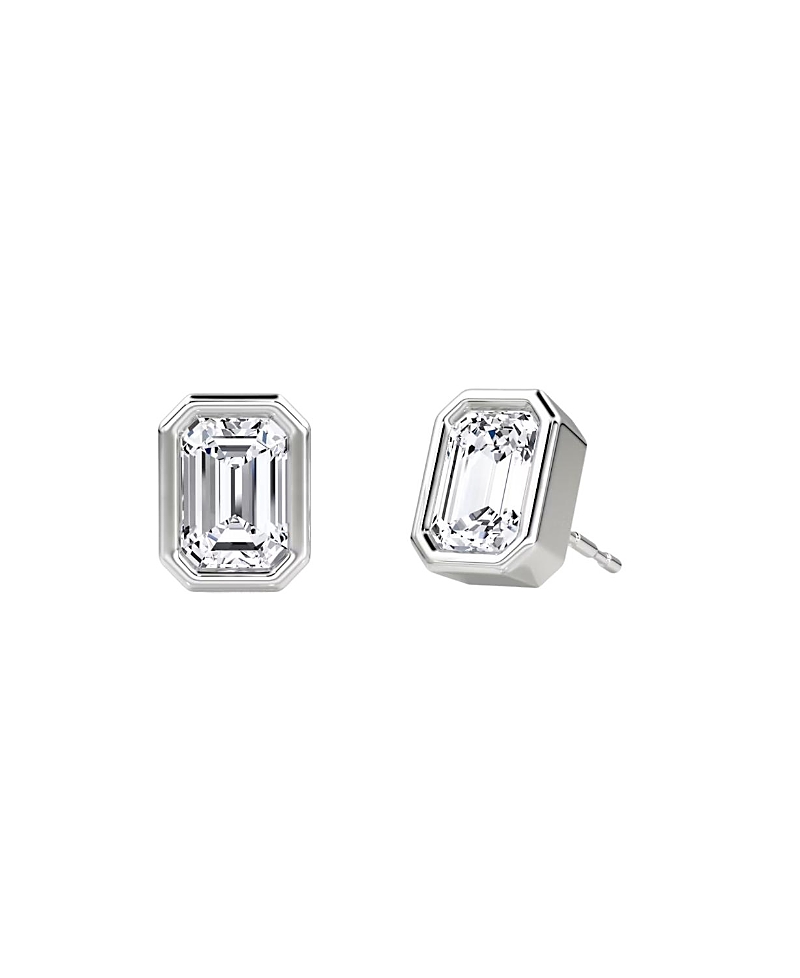 Vrai Bezel Solitaire Stud Earrings in 14K White Gold, 1.5ctw Emerald Lab Grown Diamond