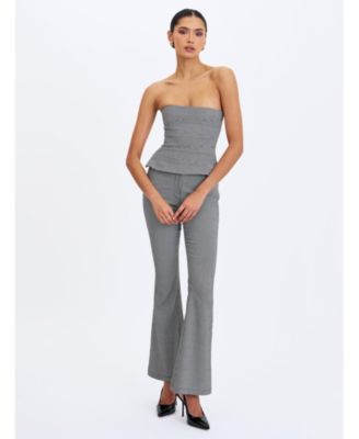  Ulla Micro-Houndstooth Strapless Peplum Top