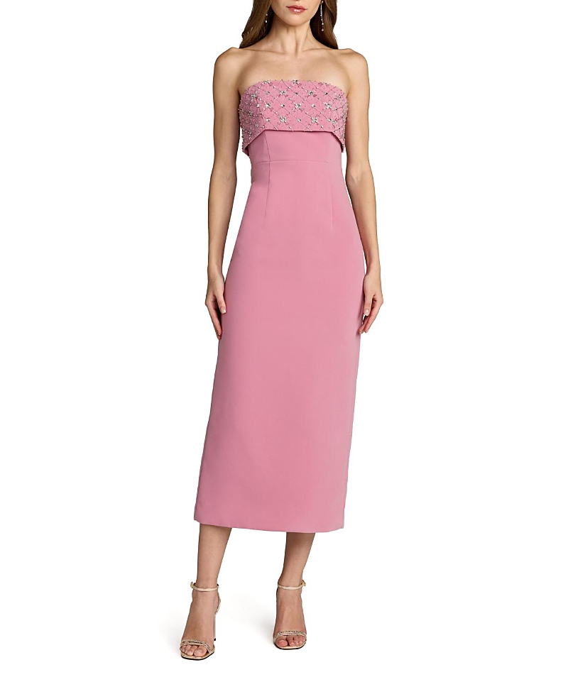 Mac Duggal Strapless Crepe Rhinestone Ankle Length Dress