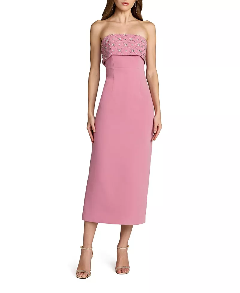 Mac Duggal Strapless Crepe Rhinestone Ankle Length Dress