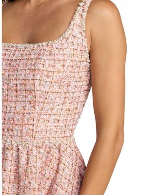 Pearl Embellished Sleeveless Boucle Midi Dress