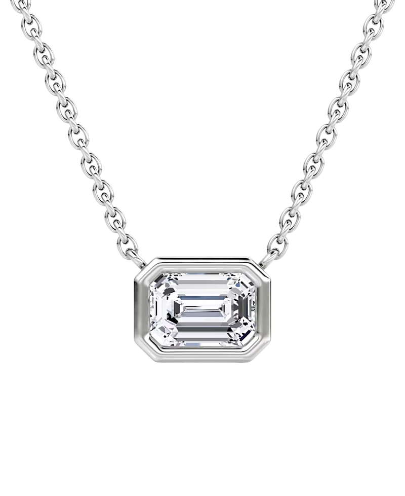 Vrai Bezel Solitaire Necklace in 14K Gold, 0.75ctw Emerald Lab Grown Diamond