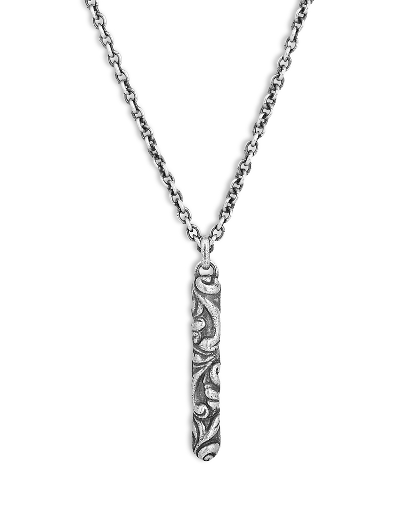 John Varvatos Men's Sterling Silver Gothic Design Bar Pendant Necklace, 24