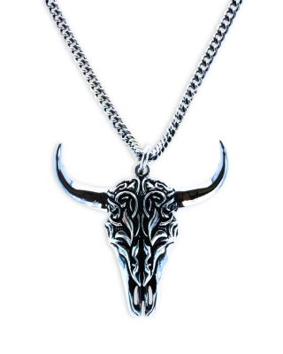 Men's Sterling Silver Wild West Buffalo Skull Head Pendant Necklace, 24"