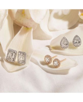  Halo Stud Earrings in 14K Gold, 1.5ctw Emerald Lab Grown Diamond