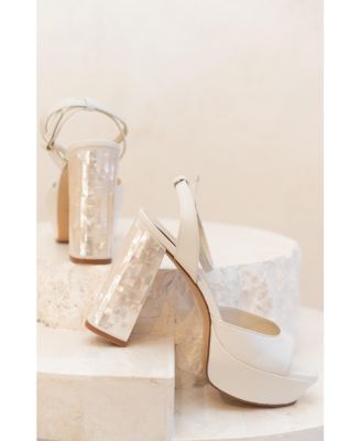  Women's Margot Ankle Strap Pearl Platform Heel Sandal