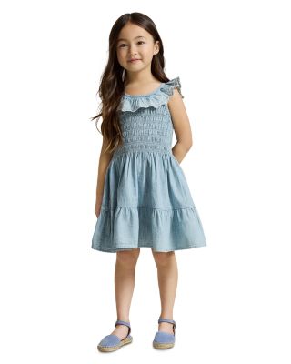 Girls' Blueberry-Overlay Indigo Chambray Dress - Little Kid