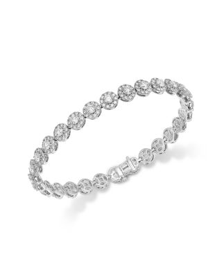 Certified Diamond Halo Tennis Bracelet in 14K White Gold, 7.0 tcw