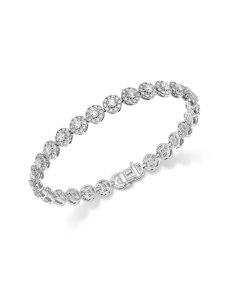 Bloomingdale's Fine Collection Certified Diamond Halo Tennis Bracelet in 14K White Gold, 7.0 tcw