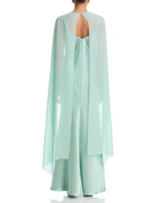 Long Satin Dress with Chiffon Overlay - Exclusive 