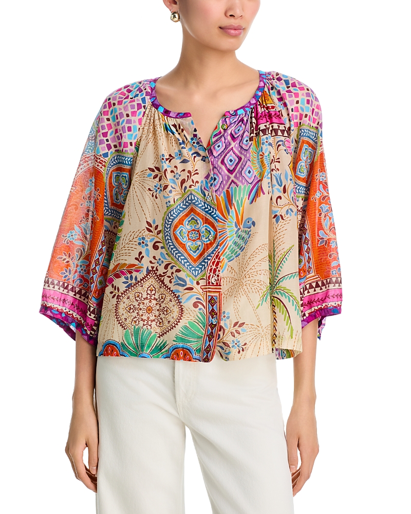 Johnny Was Michaella Printed Peasant Blouse