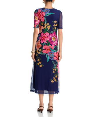 Elbow Sleeve V Neck Mesh Midi Dress