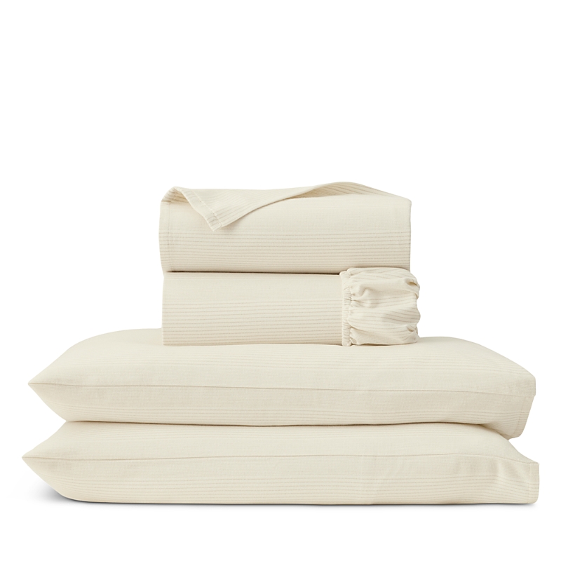 Boll & Branch Flannel Sheet Set, Queen In Cream/oak Fine Line Stripe