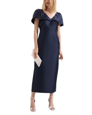 Erina Navy Satin Twill Midi Dress
