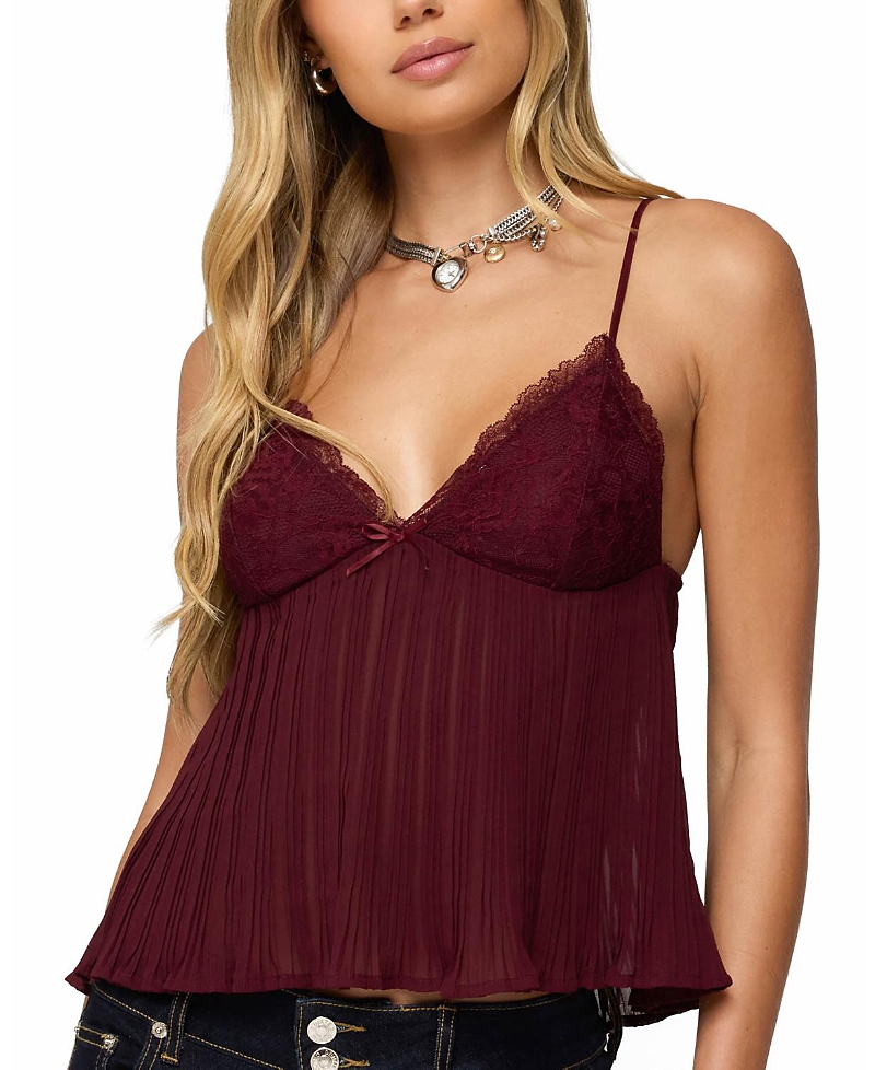 Edikted Rhian Lacey Pleated Babydoll Top