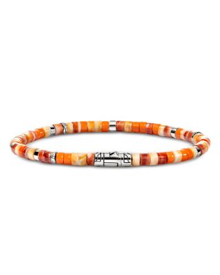 Sterling Silver Heishi Spiny Oyster Shell & Orange Enamel Bead Bracelet