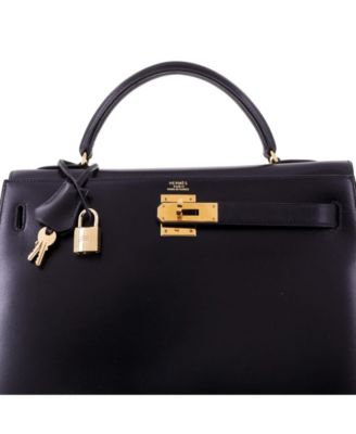 Kelly 32 Handbag Black Box Calf with Gold Hardware