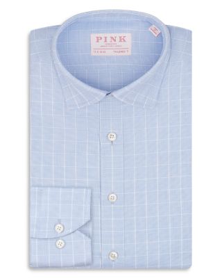 thomas pink dress shirts White & Blue Slim Fit Regent Track Stripe Formal Shirt