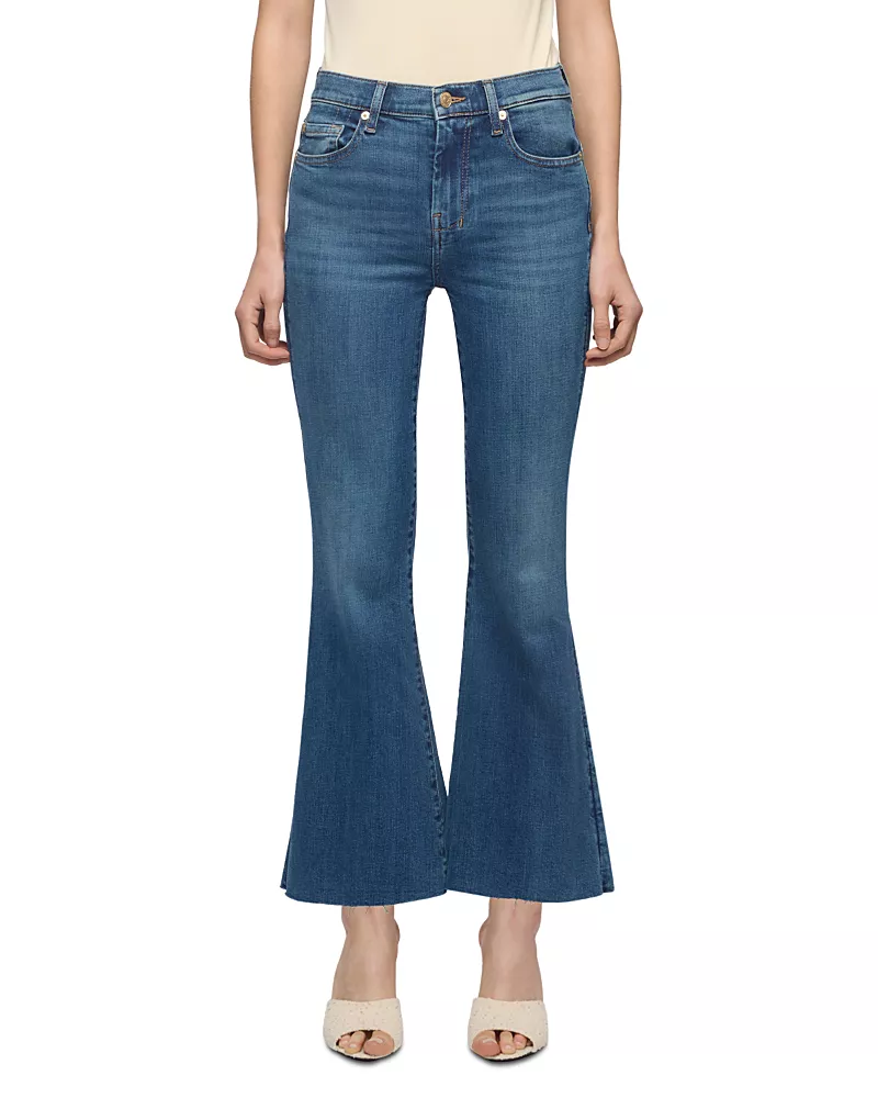 7 For All Mankind Dojo Mid Rise Cropped Flare Jeans in Retro Fade