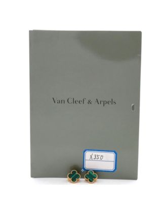  Vintage Alhambra Earrings 18K Gold and Malachite