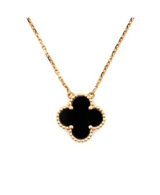  Vintage Alhambra Pendant Necklace 18K Gold and Onyx, 16.25"