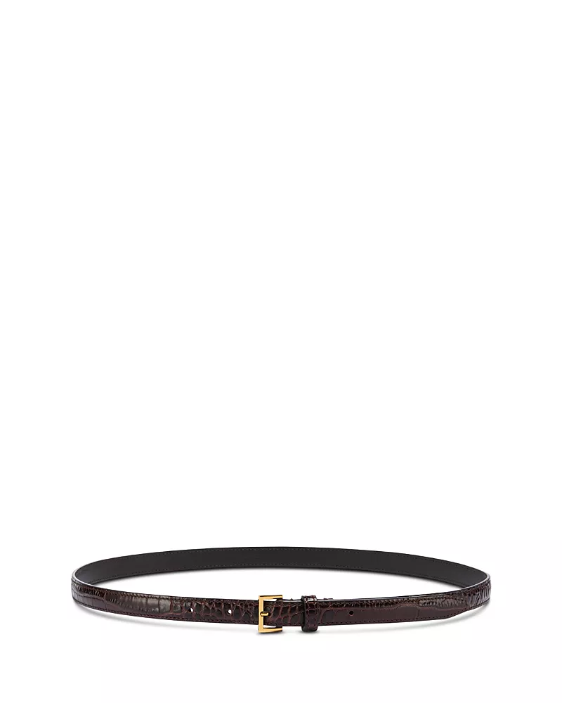 Frame Women's Petite Square Buckle Croc Embossed Leather Belt