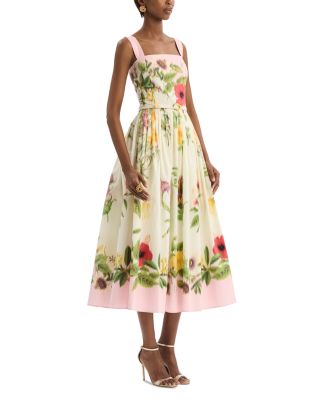 Sleeveless Multi Floral Poplin Scarf Print Day Dress