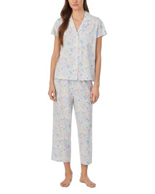 Short Sleeve Classic Knits Notch Collar Cropped Pant Pajama Set