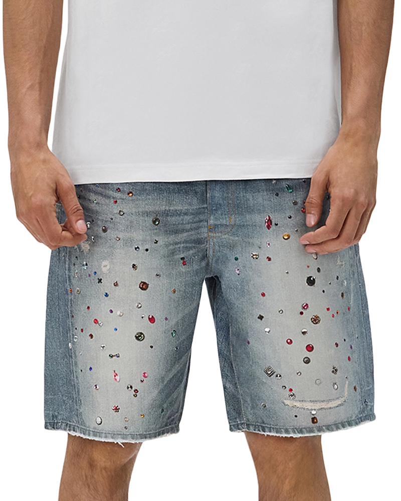 Purple Brand Cyanine Jewel Jean Shorts in Light Indigo