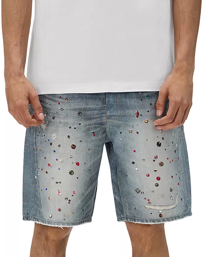 Purple Brand Cyanine Jewel Jean Shorts in Light Indigo