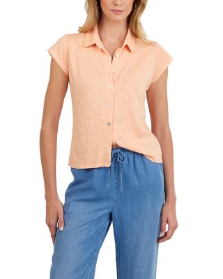 Bella Dahl Cap Sleeve Button Front Shirt In Multi