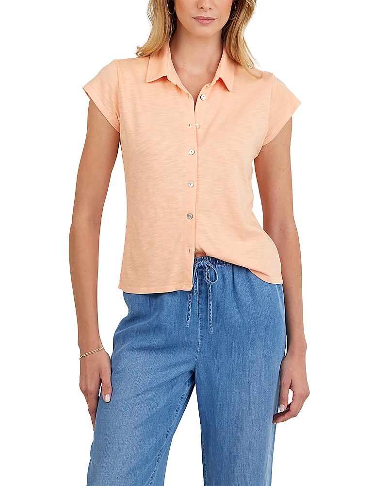 Bella Dahl Cap Sleeve Button Front Shirt In Multi