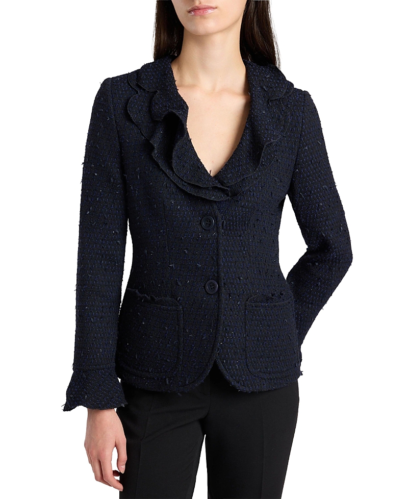 Santorelli Celeste Ruffle Jacket in Luxury Tonal Tweed