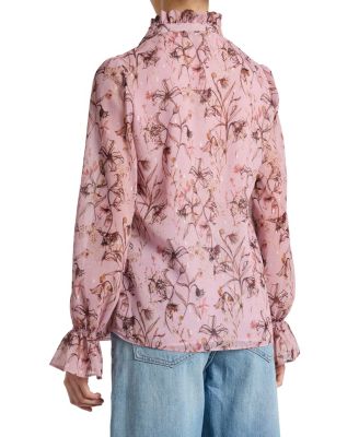  Chelsea Long Sleeve Ruffle Neck Blouse in Printed Georgette