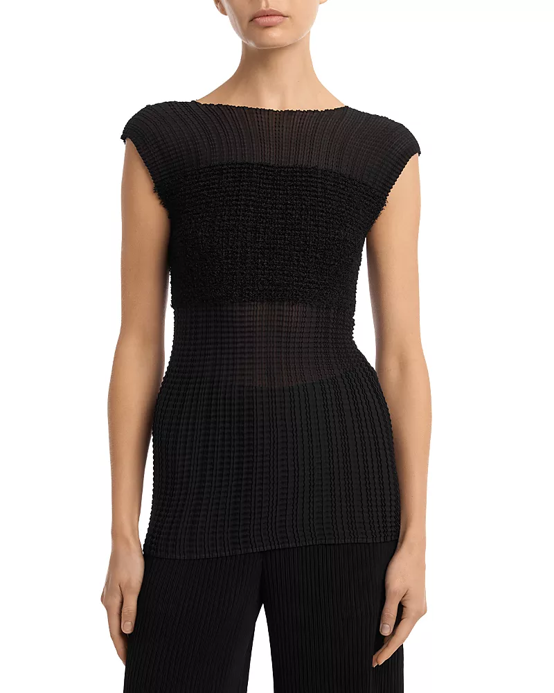 Pleats Please Issey Miyake Sheer Fuzzy Pleats Tank