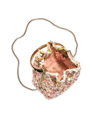 Bon Bon Floral Embroidered Mesh Top Handle Bucket Bag
