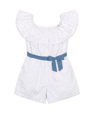 Girls' Organic Ruffle Collar Button Front Seersucker Romper - Little Kid, Big Kid